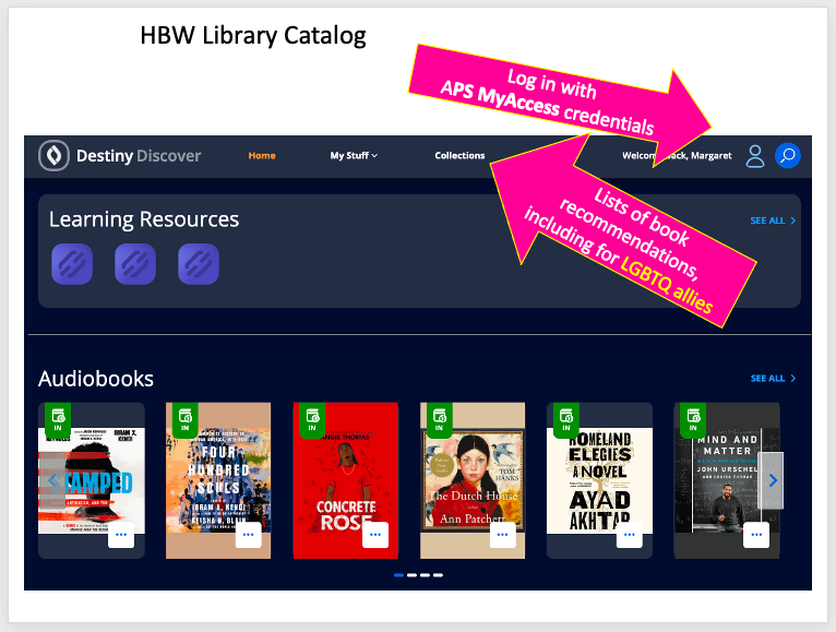 Klicken Sie oben in der Mitte des Bibliothekskatalogs auf "Sammlungen", um Listen mit Buchempfehlungen zu erhalten.