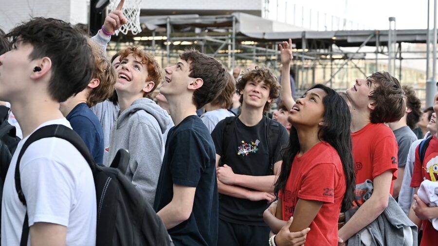 Students looking up