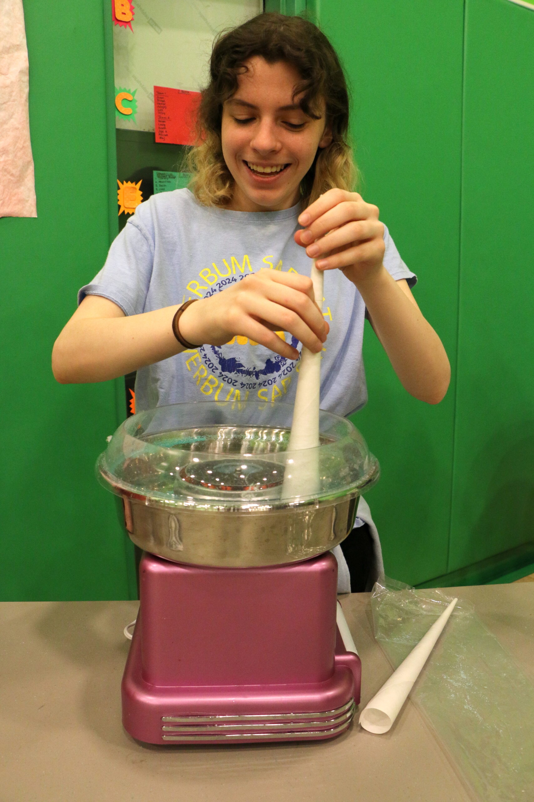 Student making cotton candy
