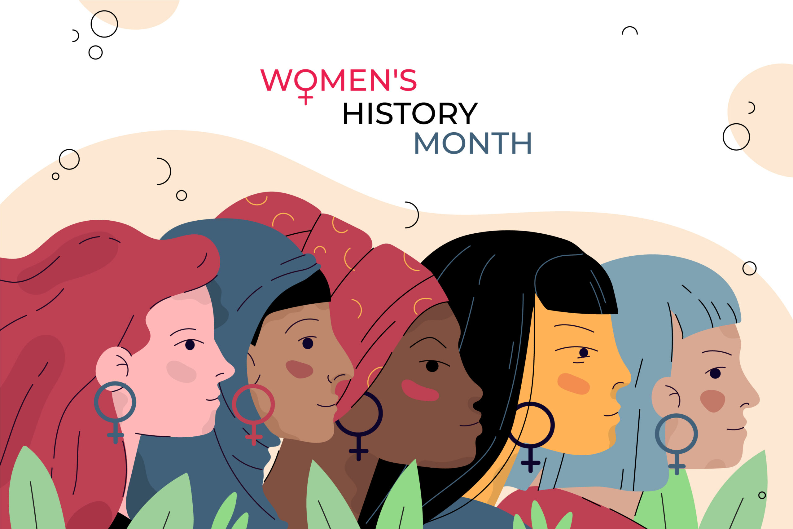 Women's History Month (five women of different races lined up looking to the right)