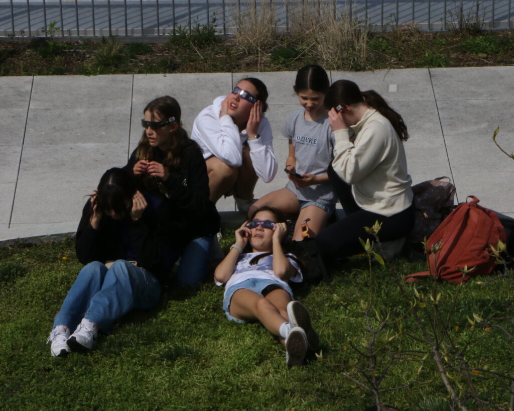 Group of students viewing eclipse