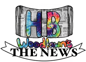 Logo displaying newspaper and tie-dye lettering to say H-B Woodlawn's The News