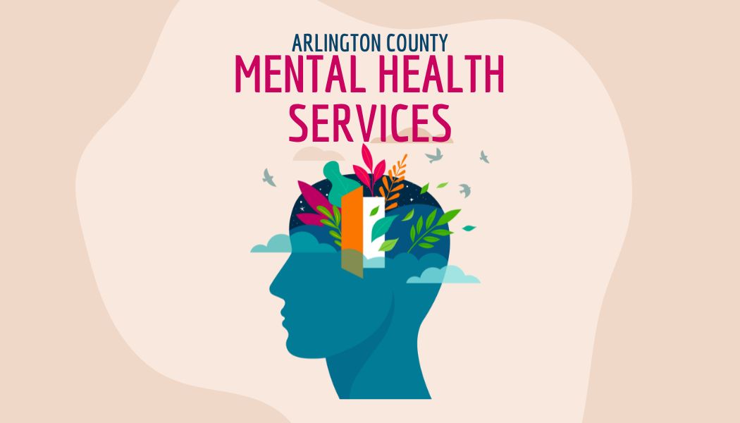 Arlington County Mental Health Services - Pink background with silhouette of head