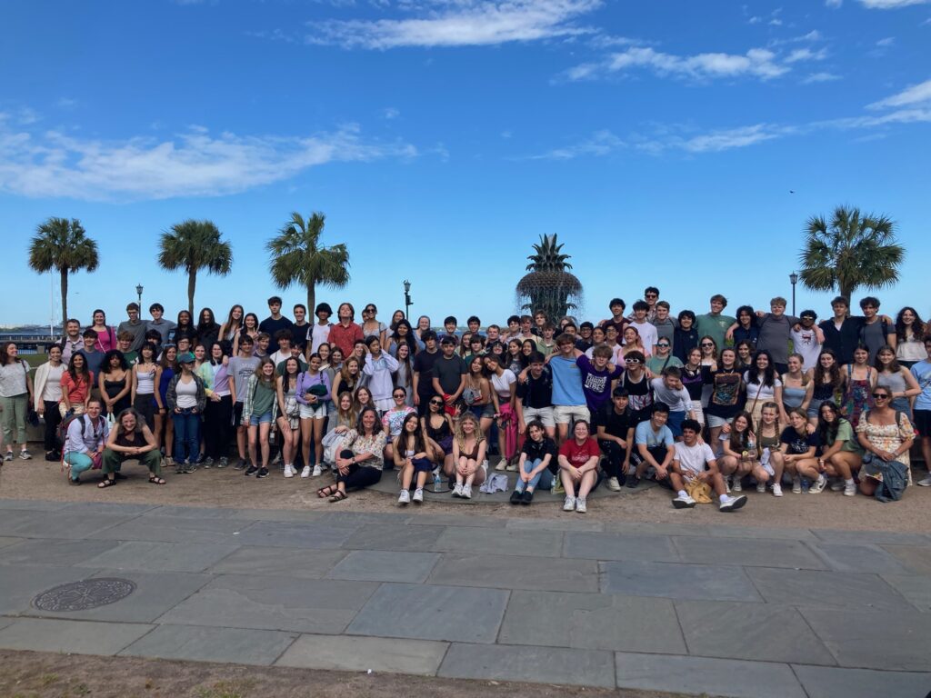 group of students palm trees