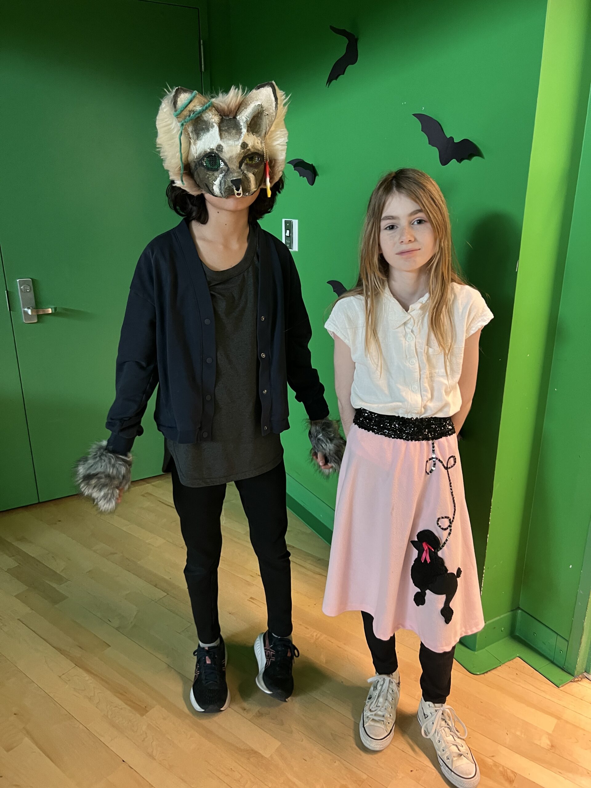 Wolf costume and poodle skirt