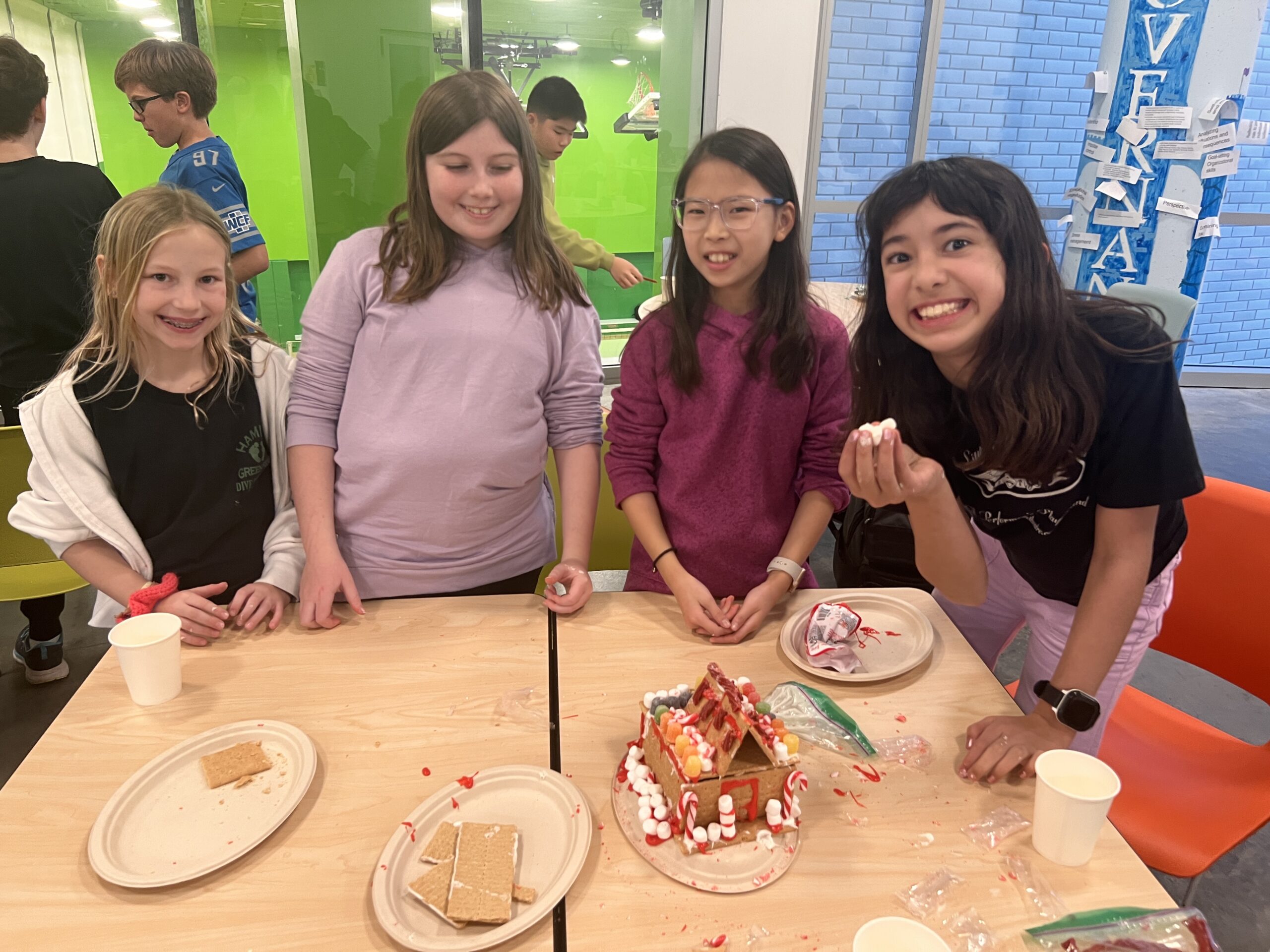 Students making gingerbread houses