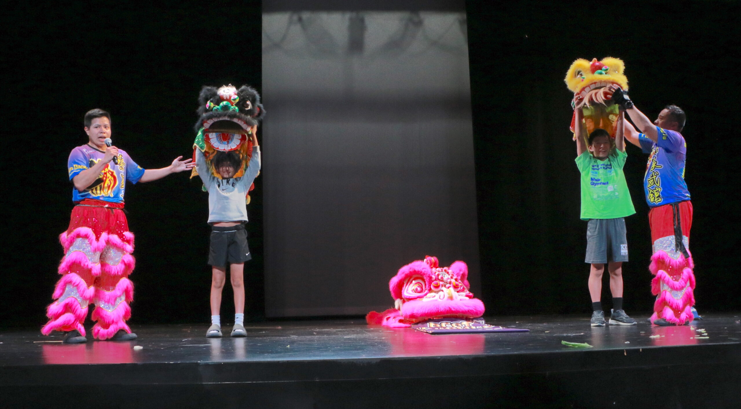 Students learning the lion dance