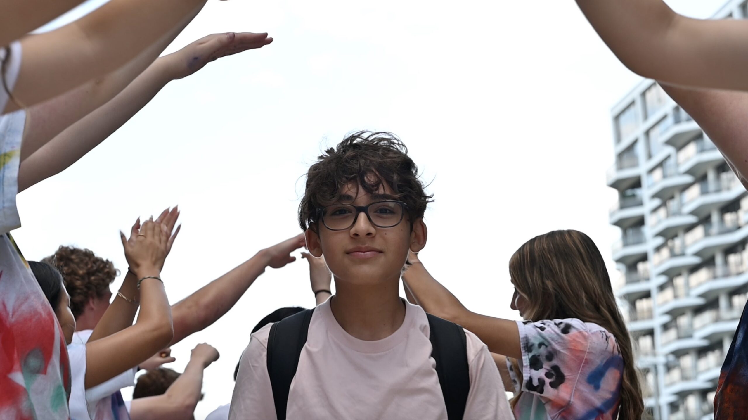 Students arriving to school on the first day