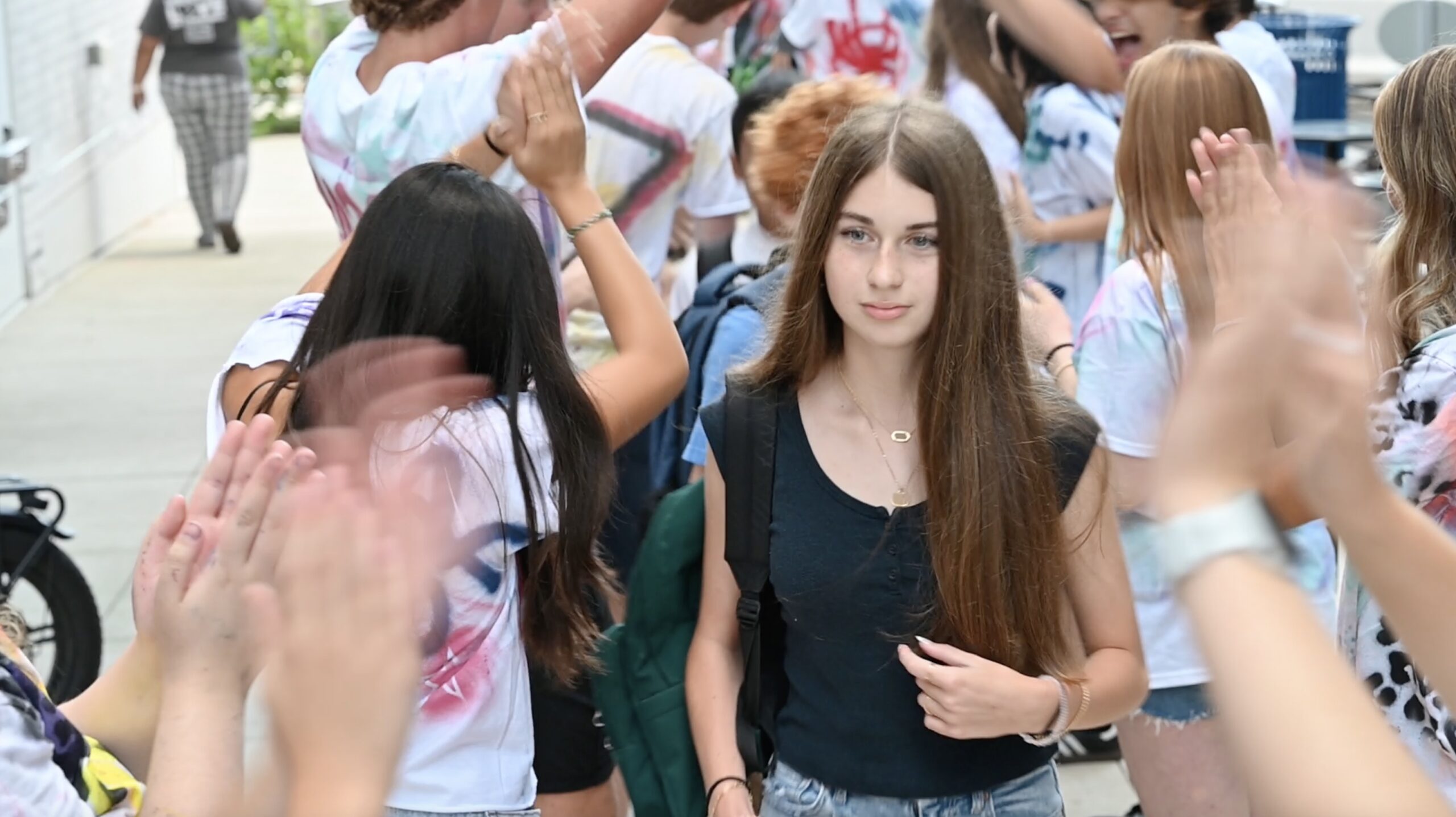Students arriving to school on the first day