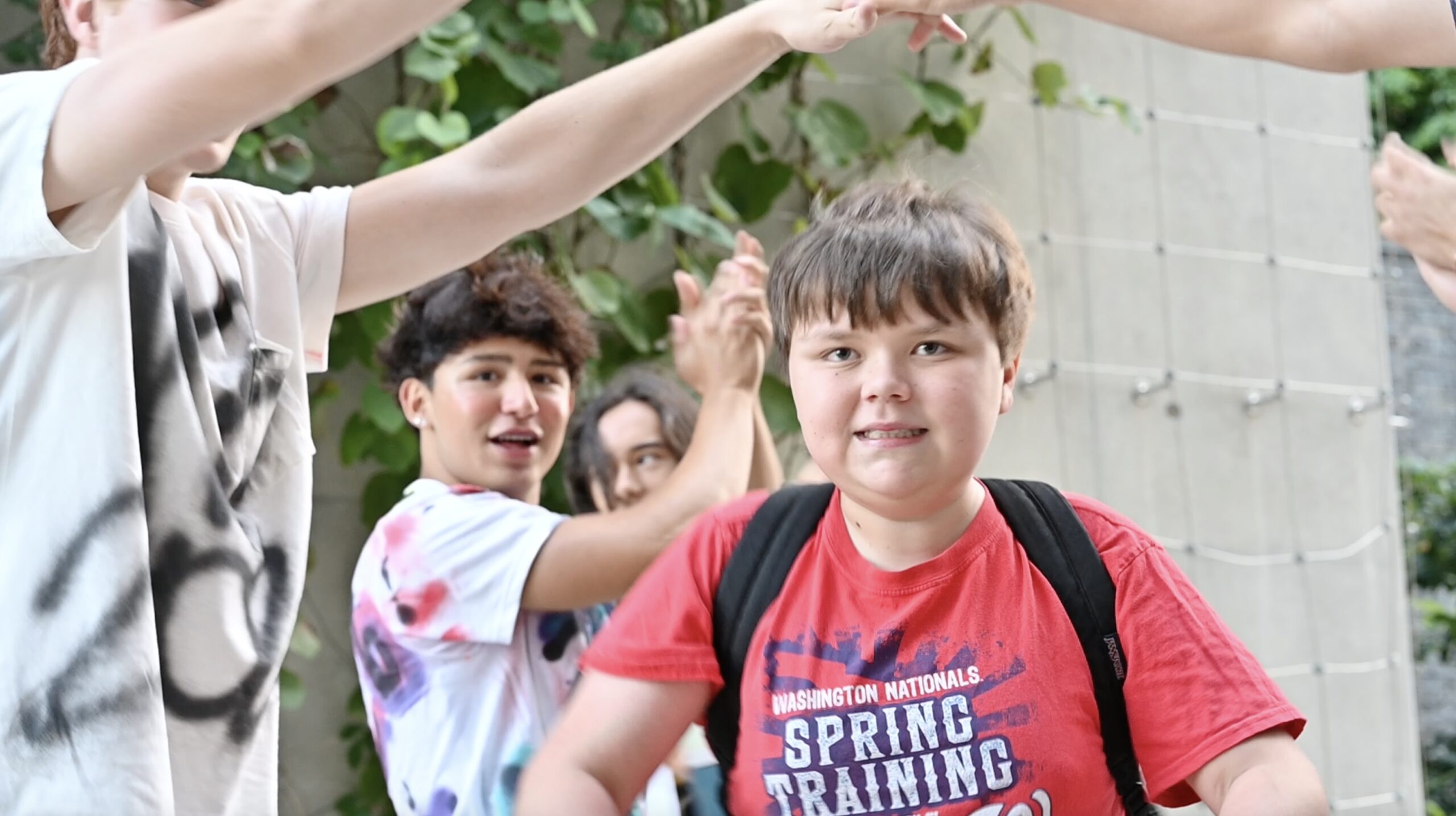 Students arriving to school on the first day