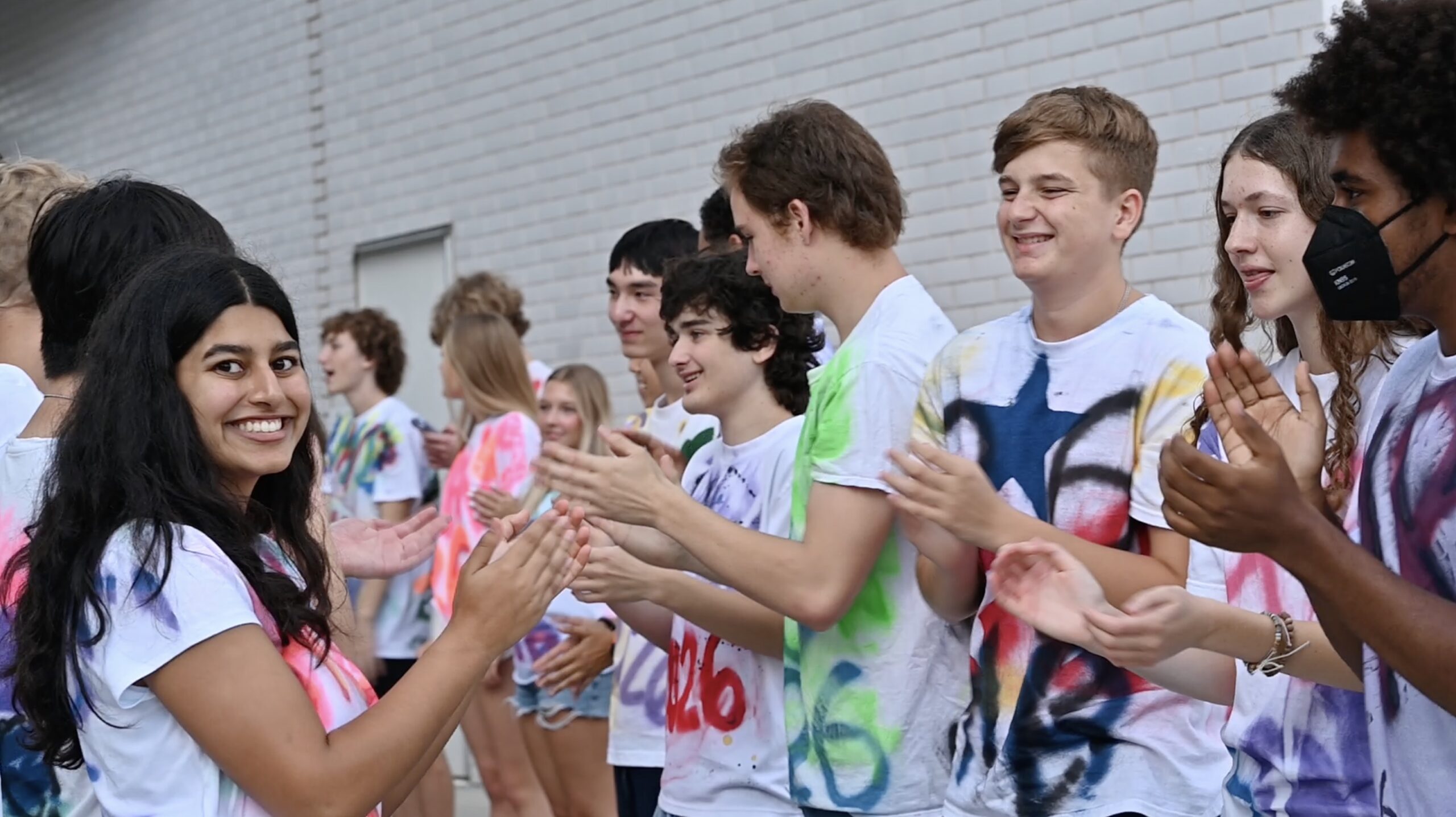 Students arriving to school on the first day