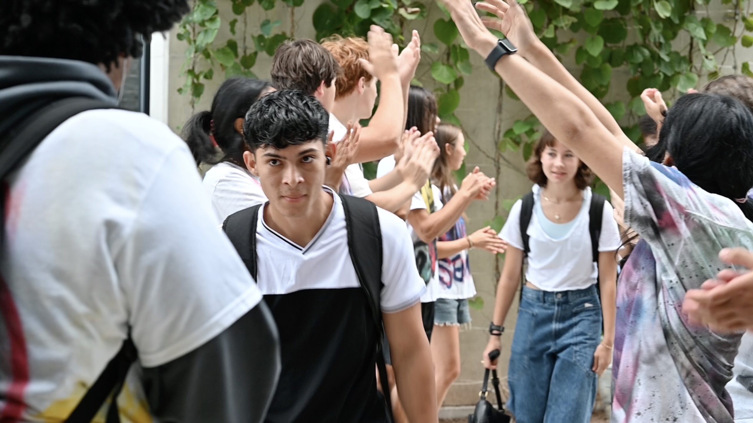 Students arriving to school on the first day