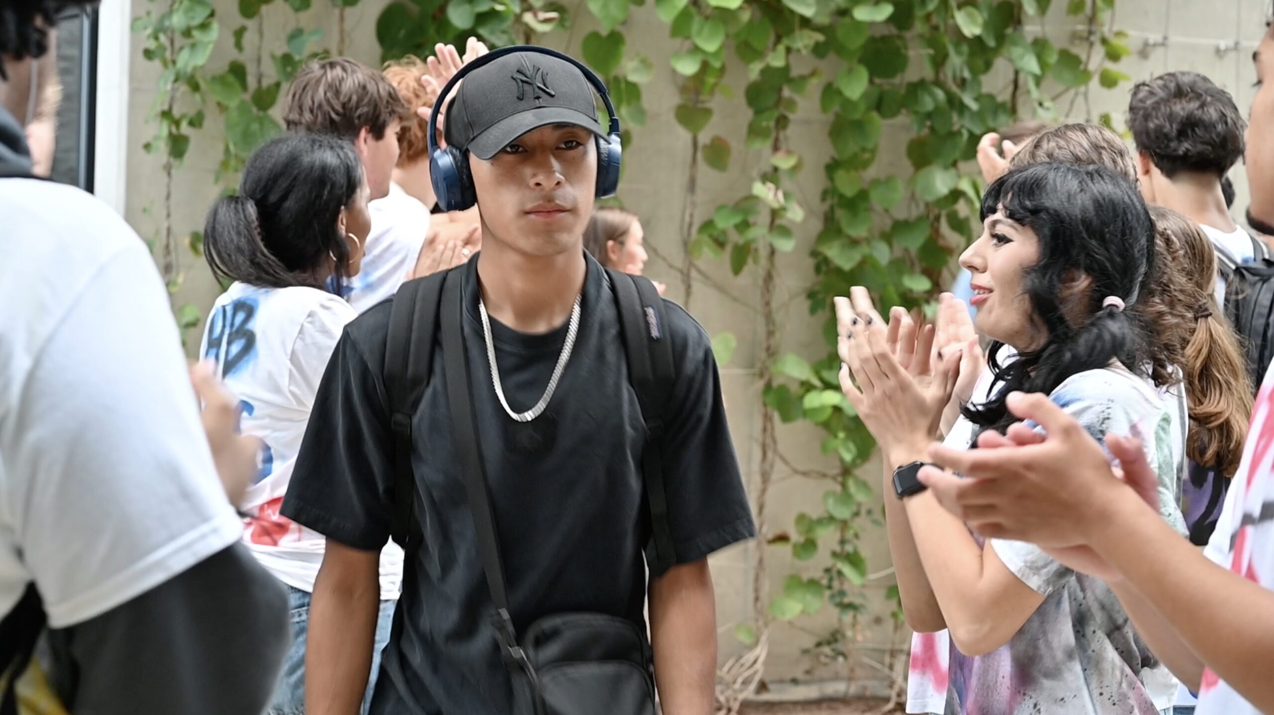 Students arriving to school on the first day