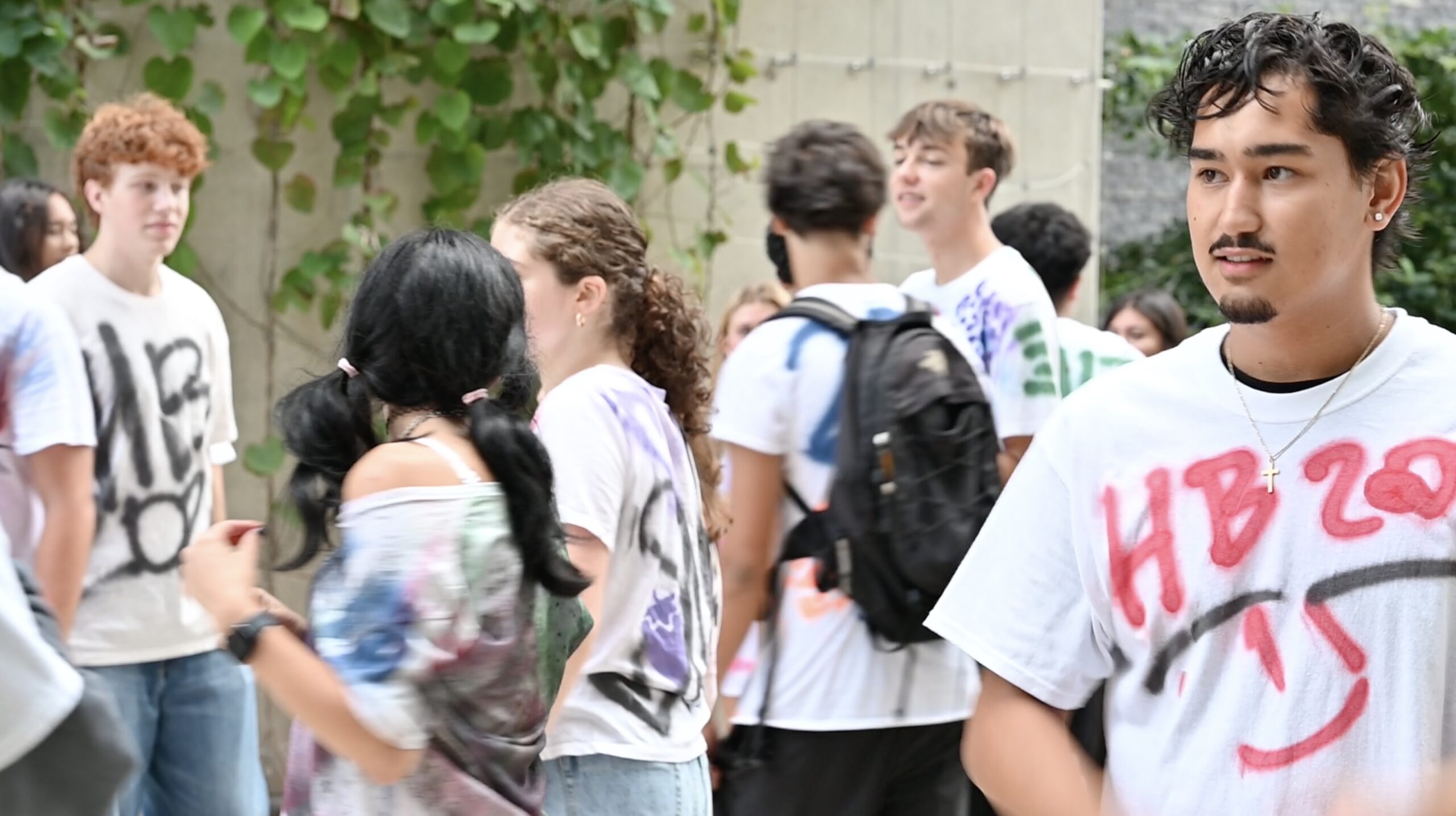 Students arriving to school on the first day