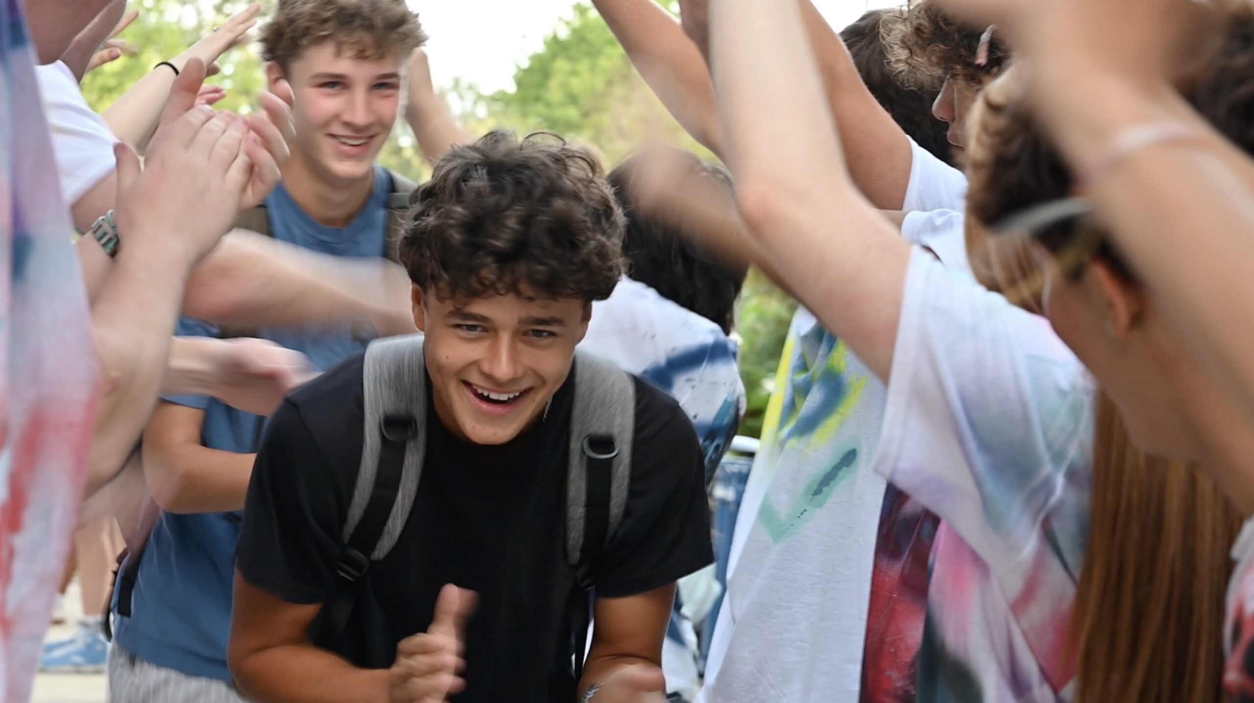 Students arriving to school on the first day
