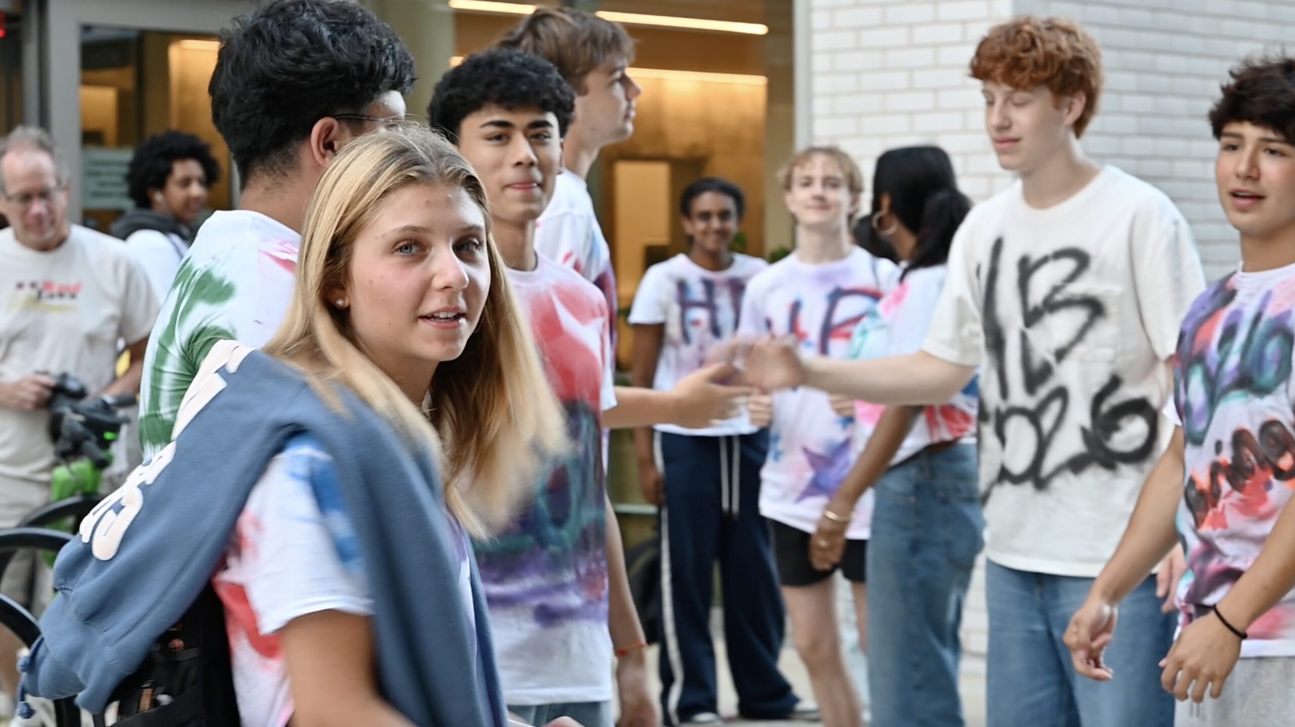 Students arriving to school on the first day