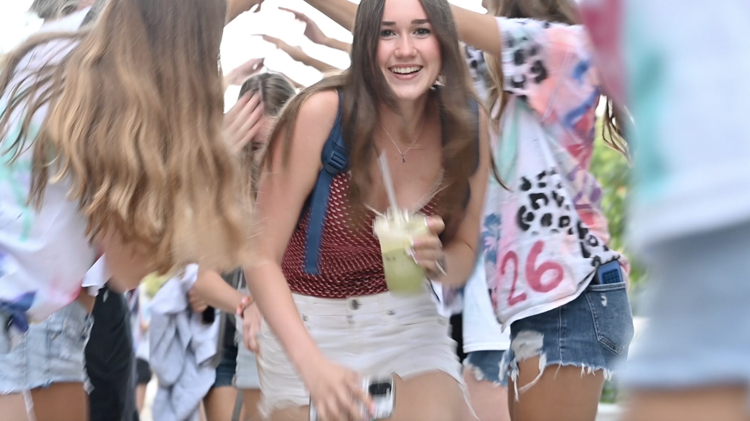 Students arriving to school on the first day