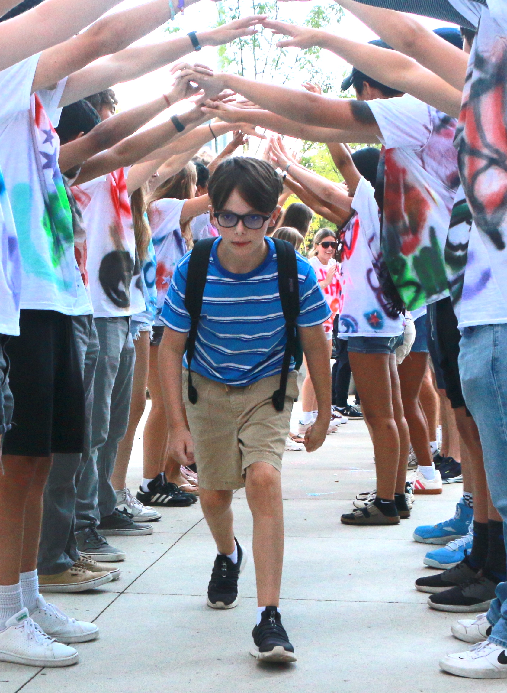 Students arriving to school on the first day