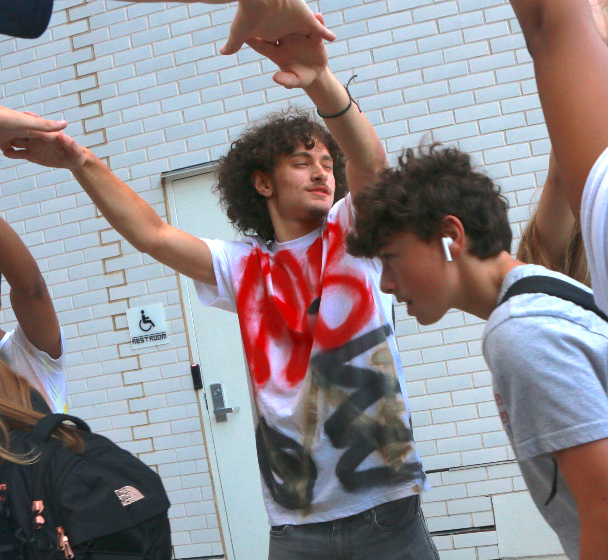 Students arriving to school on the first day