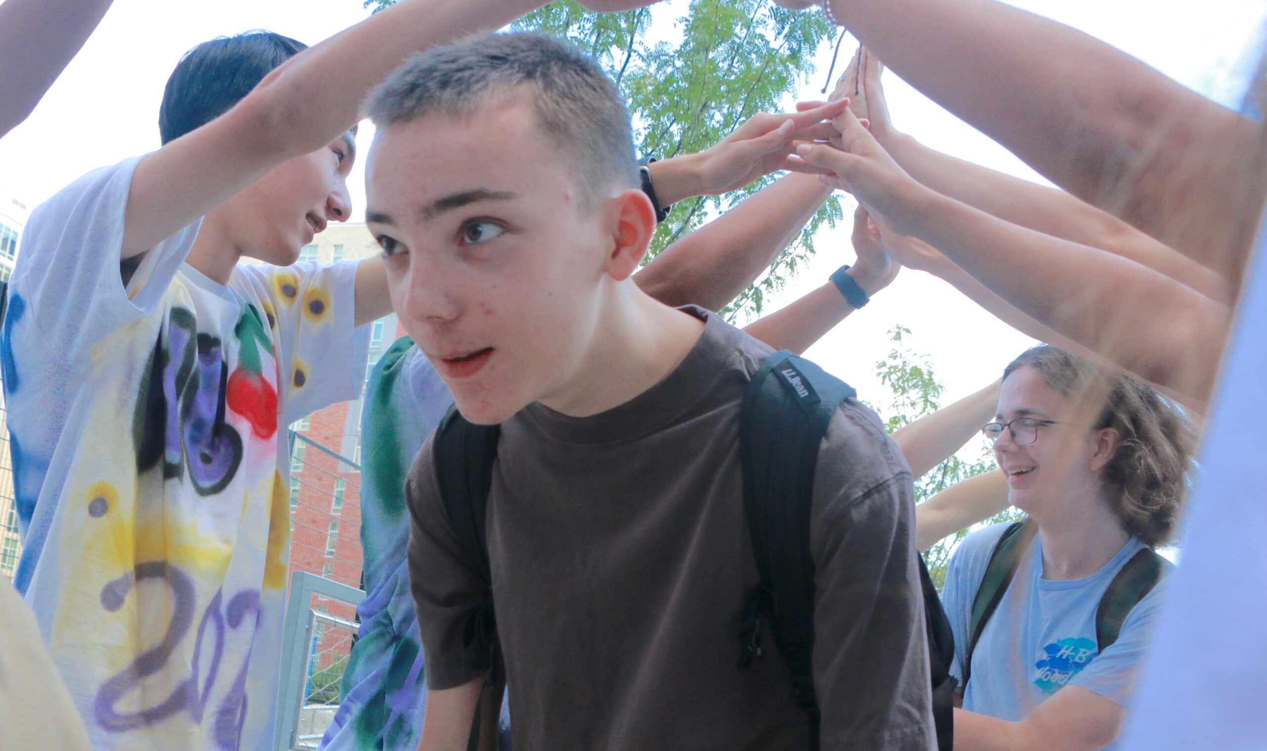 Students arriving to school on the first day