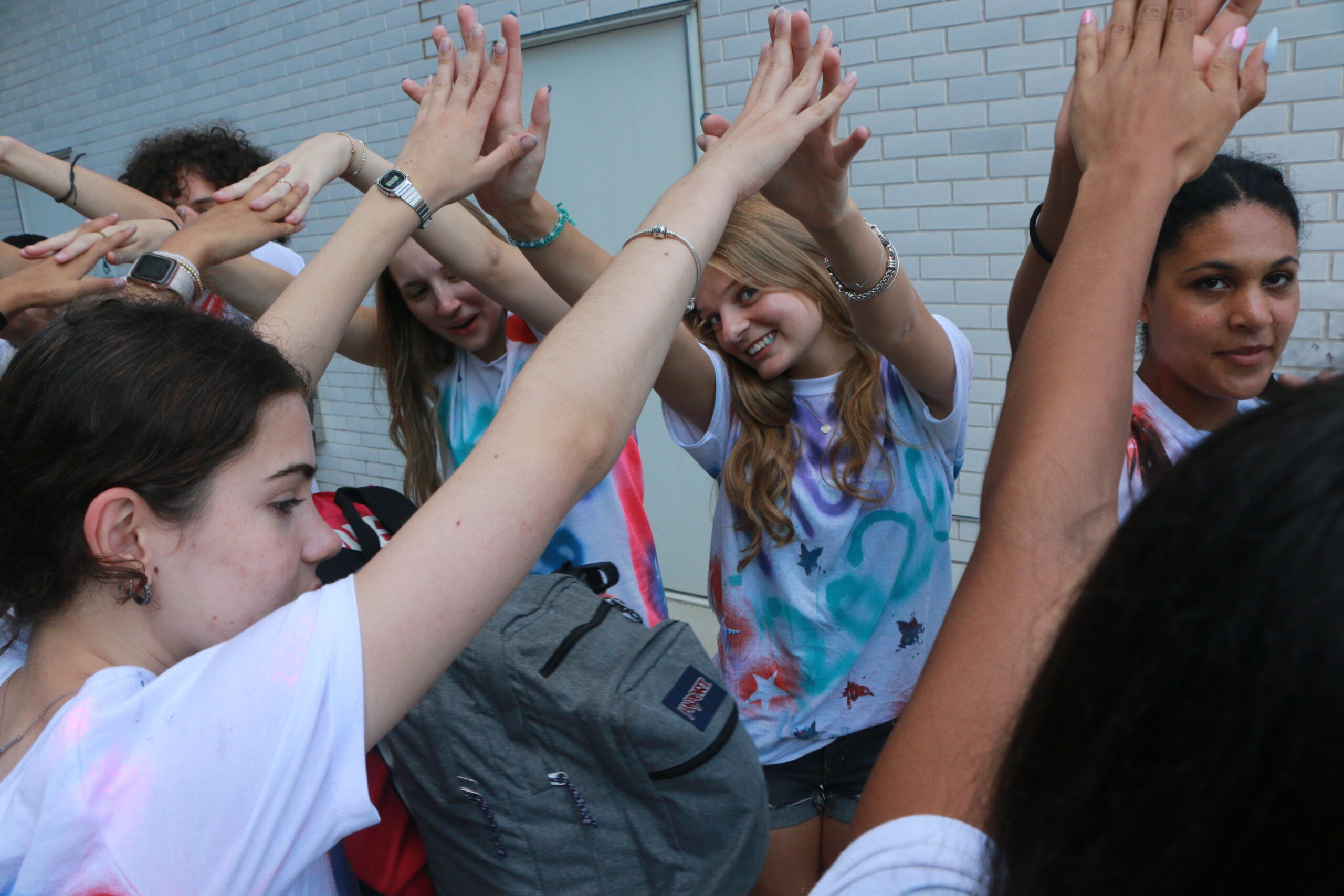 Students arriving to school on the first day