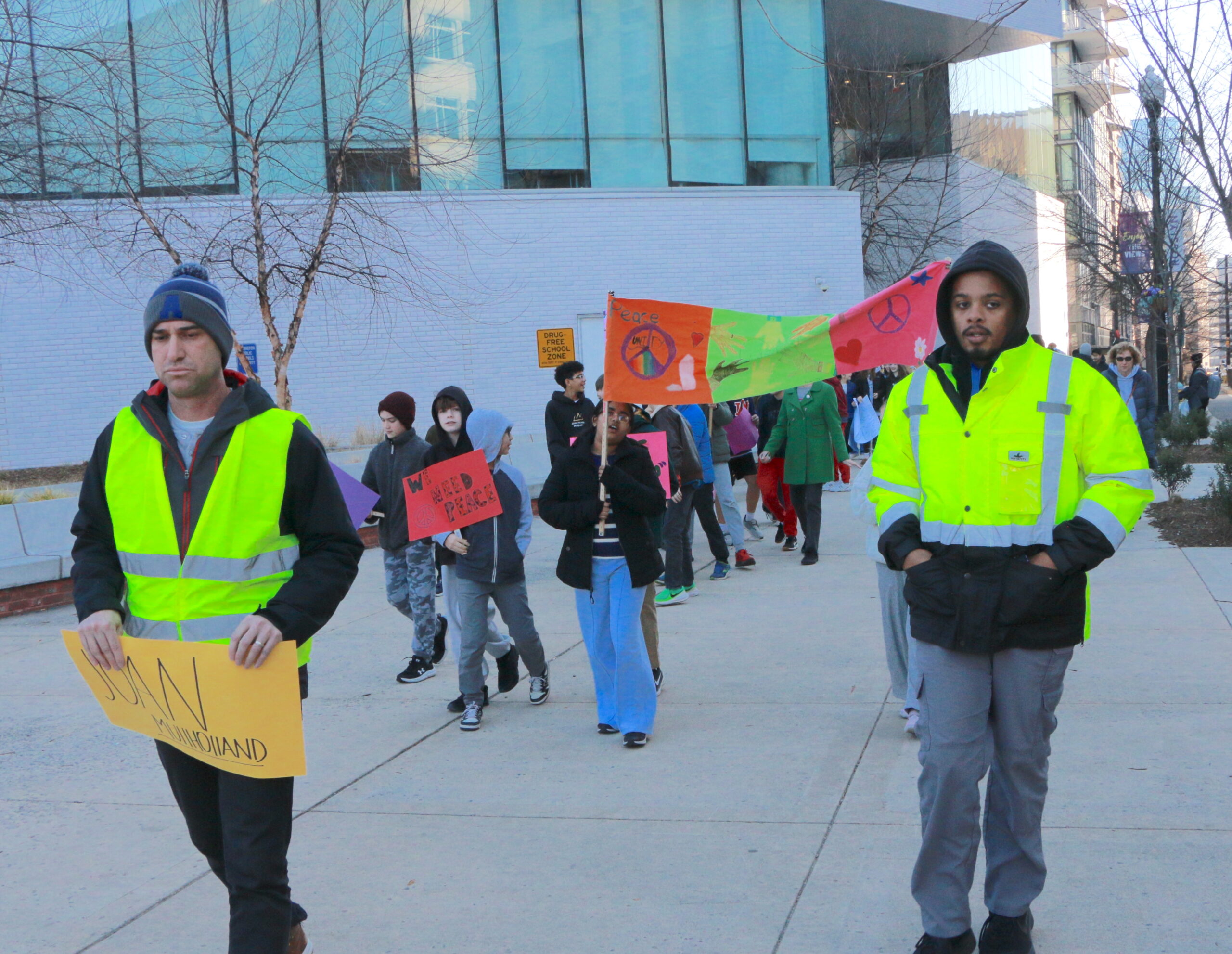 Students and teachers participating in the 1st Annual MLK Jr. Legacy Peace Walk
