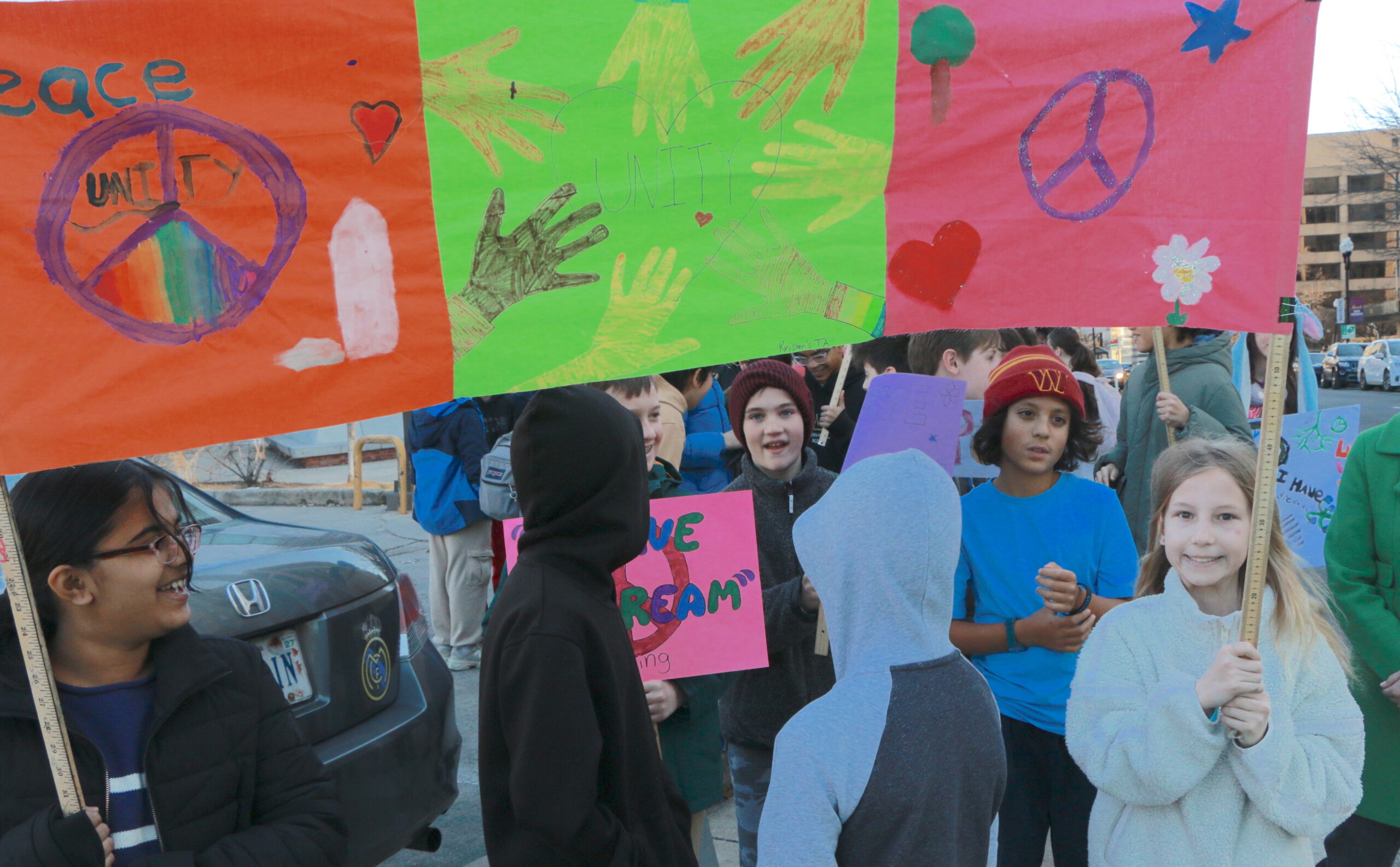 Students and teachers participating in the 1st Annual MLK Jr. Legacy Peace Walk
