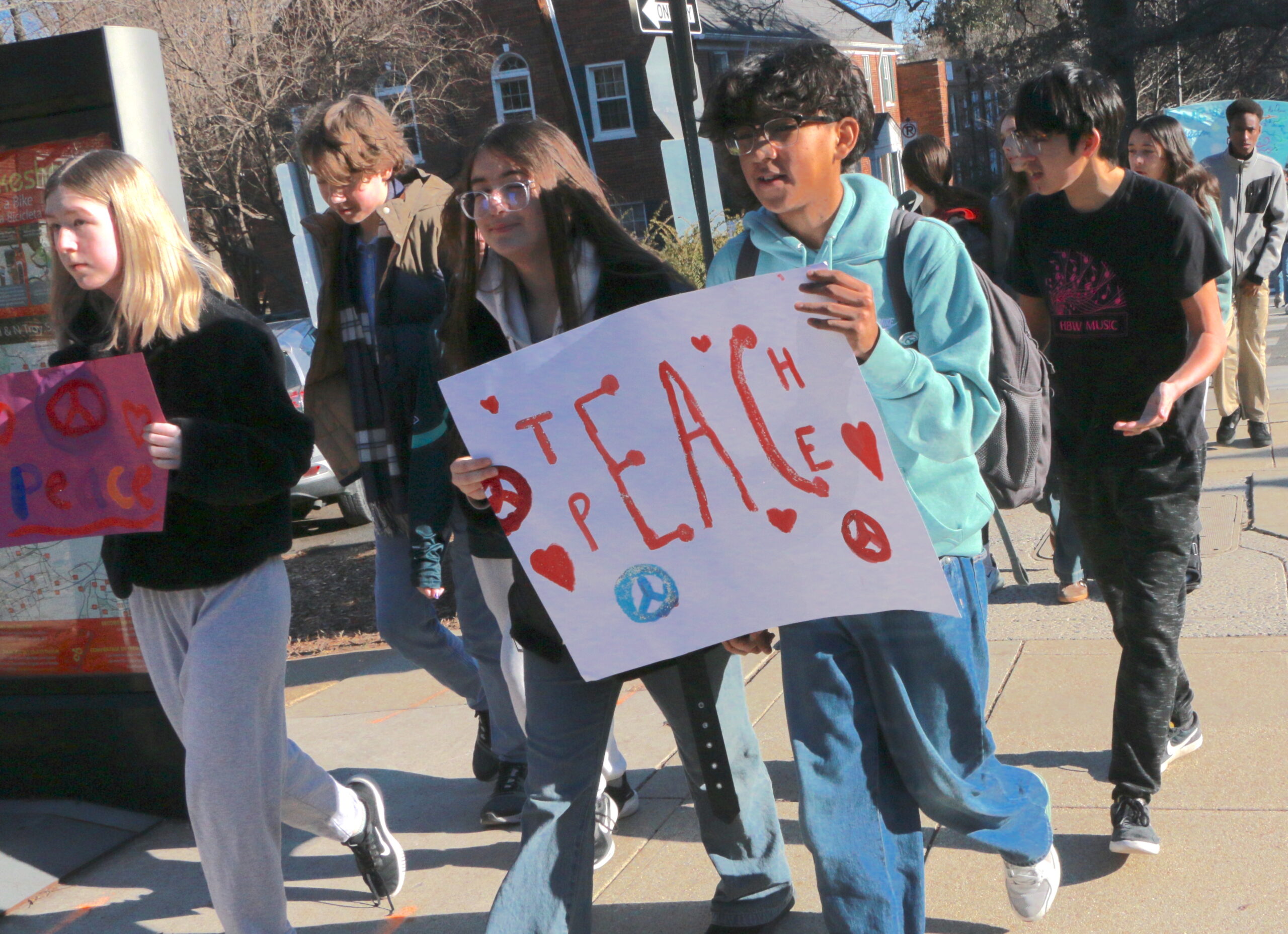 Students and teachers participating in the 1st Annual MLK Jr. Legacy Peace Walk