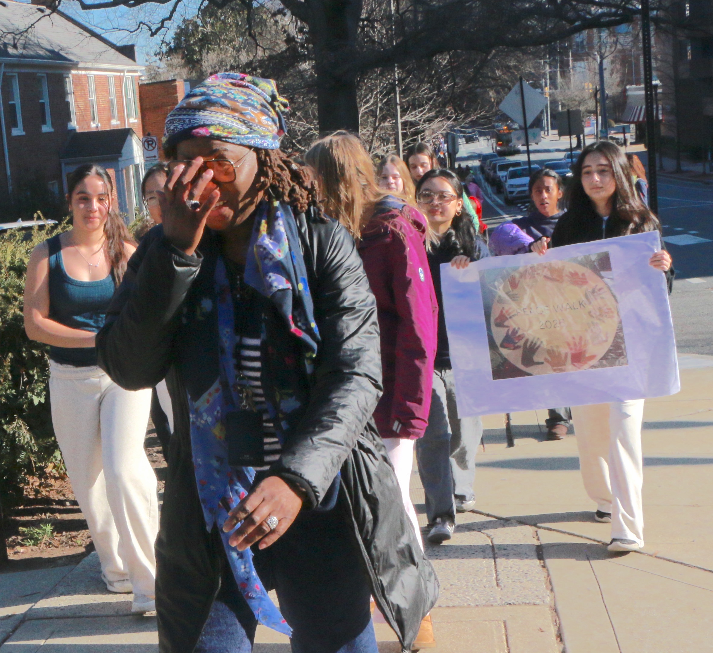 Students and teachers participating in the 1st Annual MLK Jr. Legacy Peace Walk