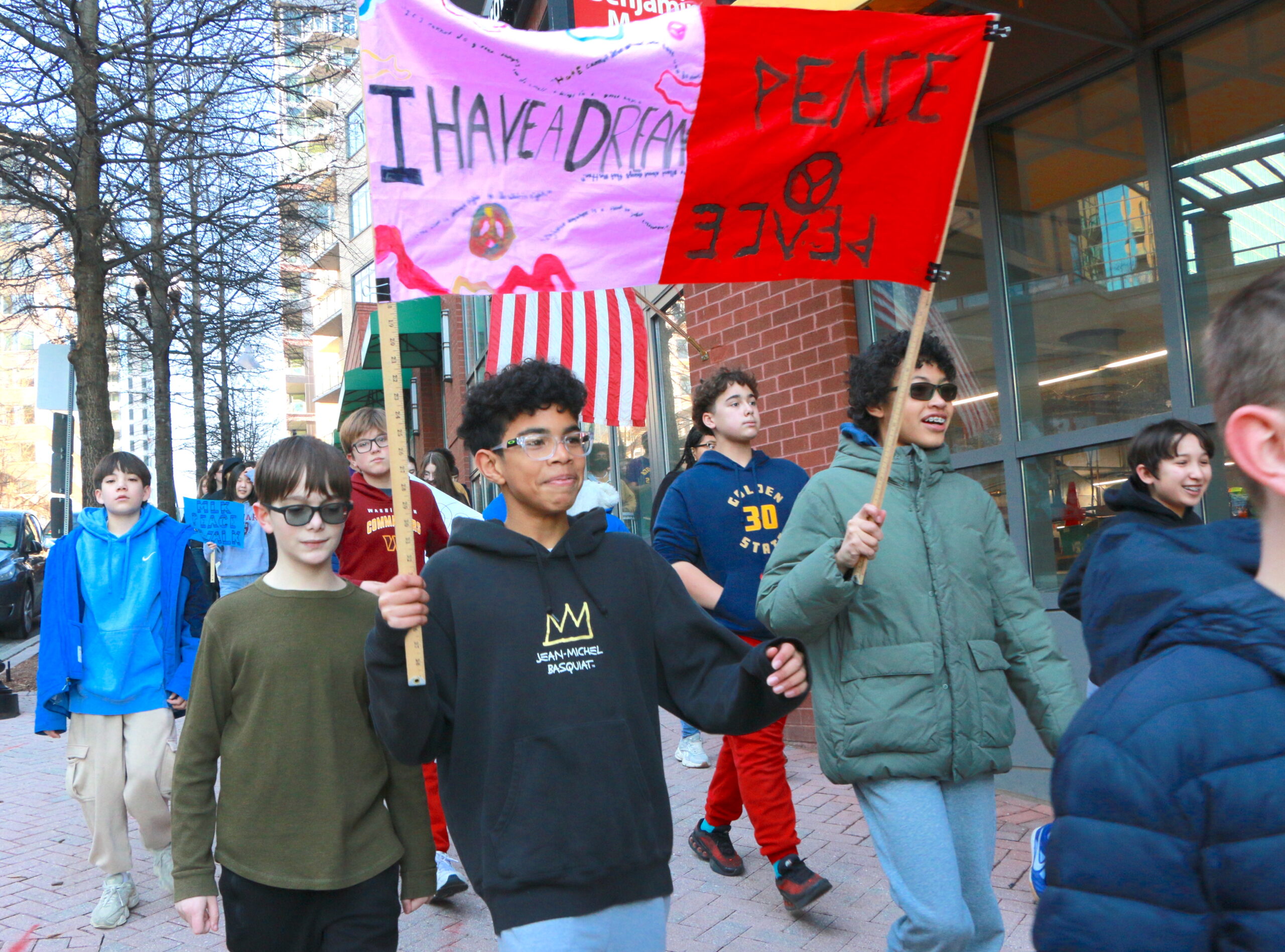 Students and teachers participating in the 1st Annual MLK Jr. Legacy Peace Walk