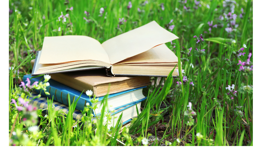 Pile of Books in a Meadow
